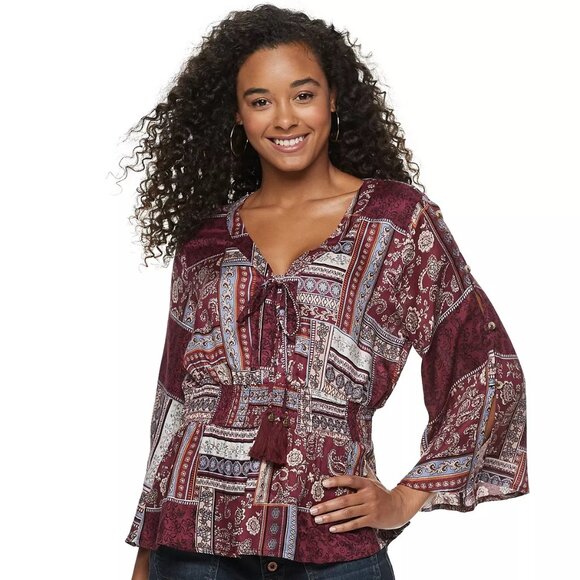 American Rag Peplum Top Juniors XL Boho Kimono Blouse Patchwork NEW WITH TAGS - Picture 1 of 10